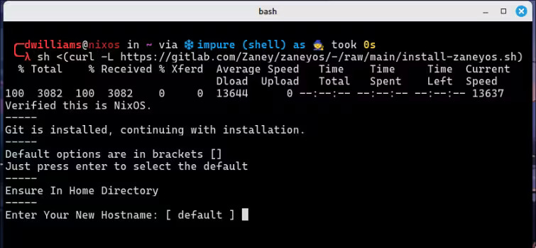 ZaneyOS Install Script Command